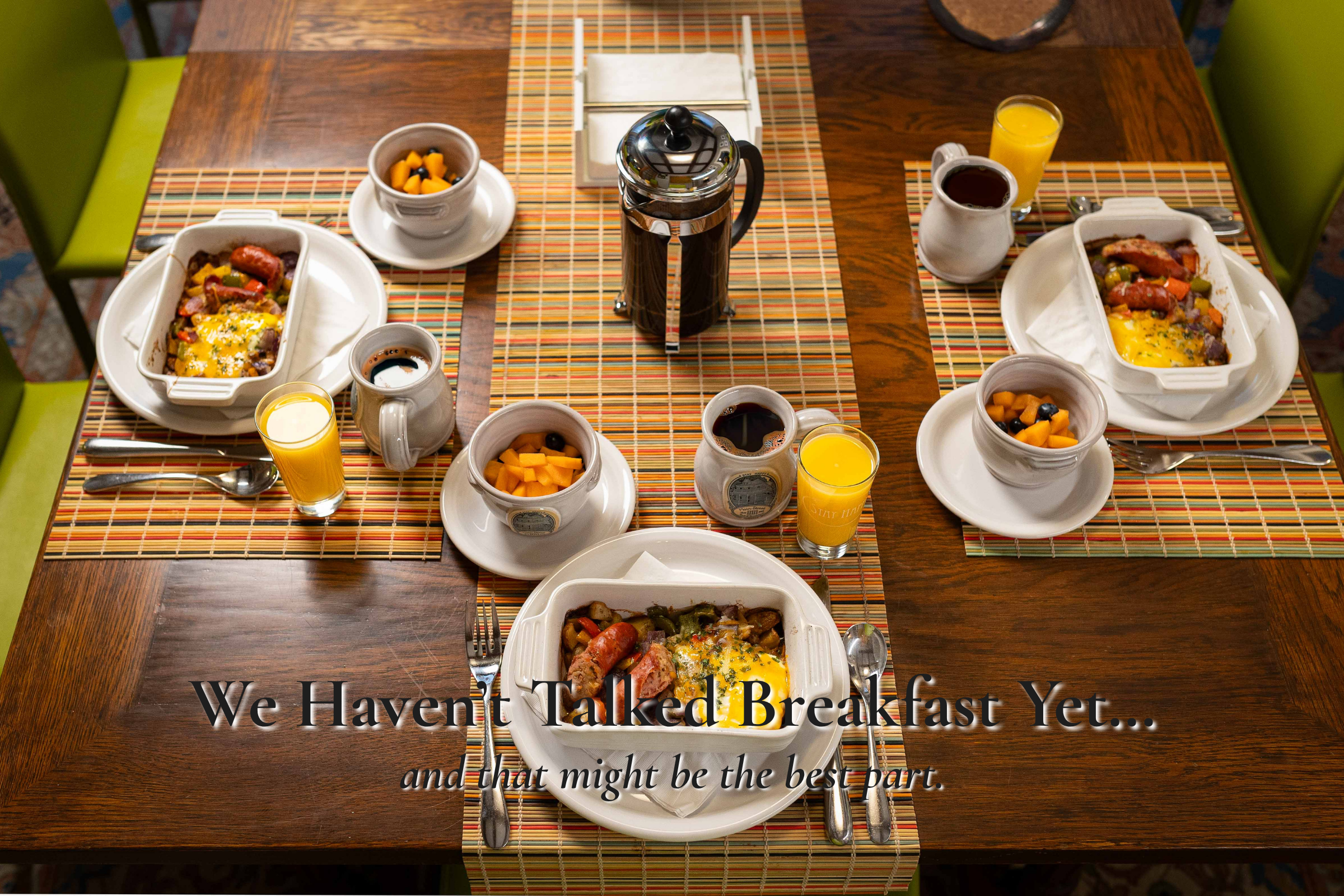 Freshly prepared breakfast at Main Street Inn in Parkville Missouri served after a concert stay