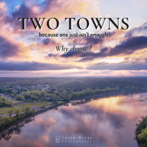 Sunrise aerial view of the Missouri River near Historic Parkville, Missouri, the perfect home base for exploring Weston, Missouri and nearby attractions.