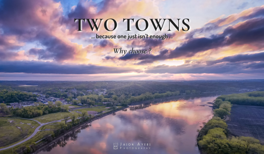 Sunrise aerial view of the Missouri River near Historic Parkville, Missouri, the perfect home base for exploring Weston, Missouri and nearby attractions.